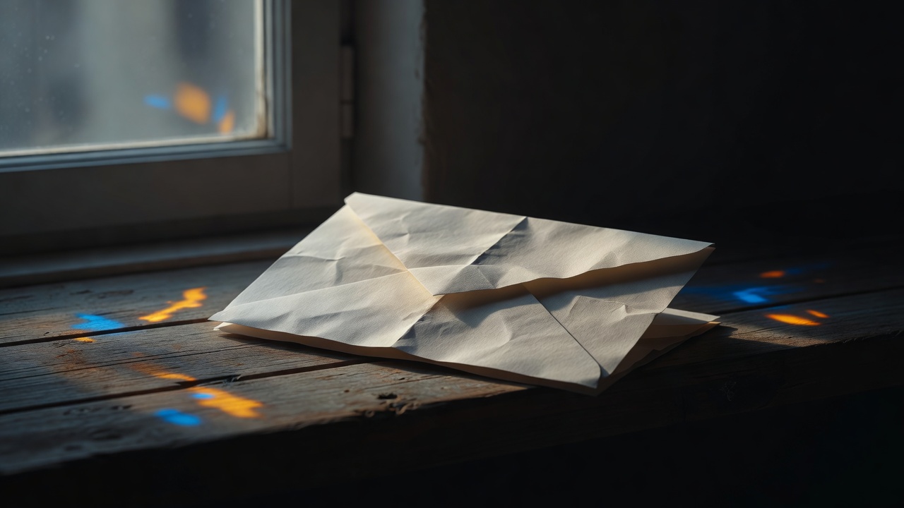 Una carta manuscrita doblada sobre el alféizar de una ventana, con la luz de la mañana sobre la página