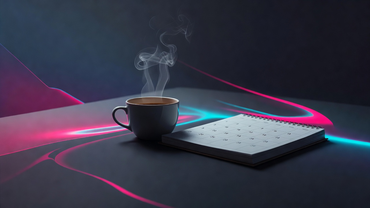 Una taza de café humeante y tranquila junto a un calendario sin abrir