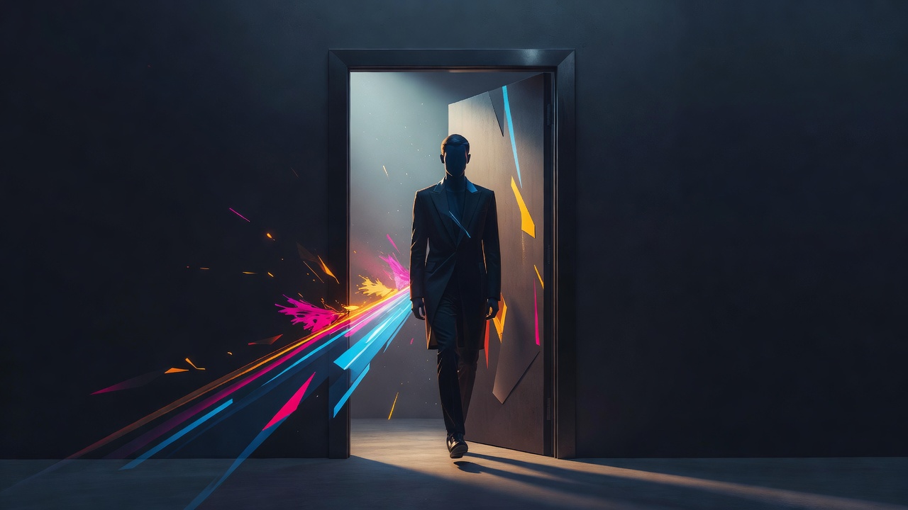 Una persona que entra en la suave luz de la mañana desde una puerta