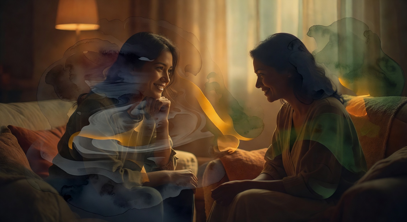 Dos personas en una conversación tranquila, una escuchando atentamente