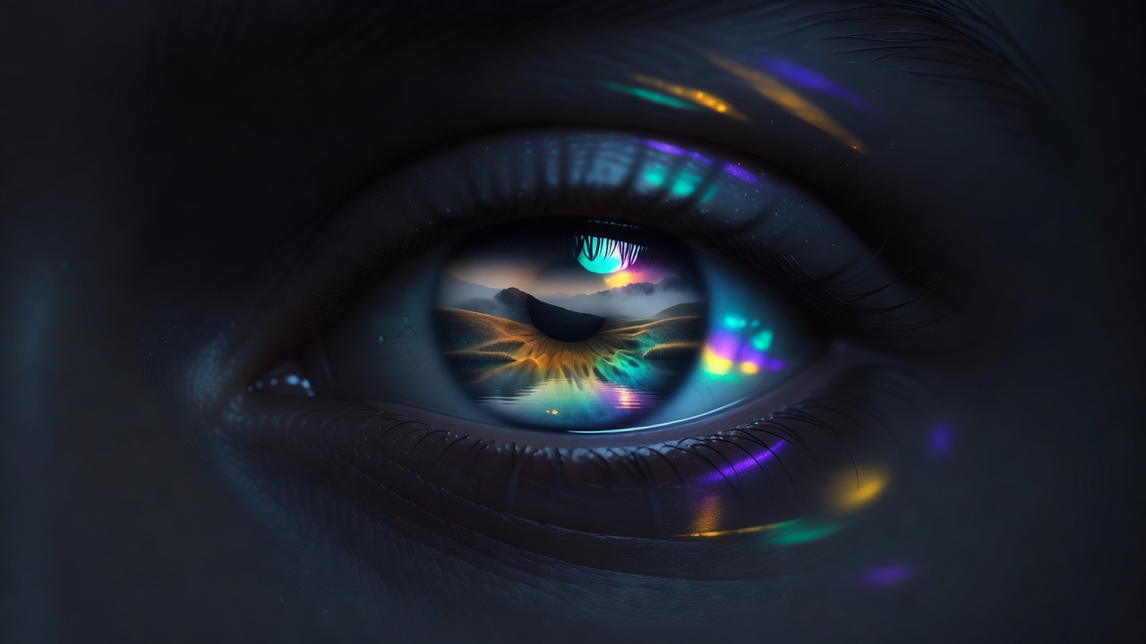 Un ojo que refleja suavemente una escena interior serena