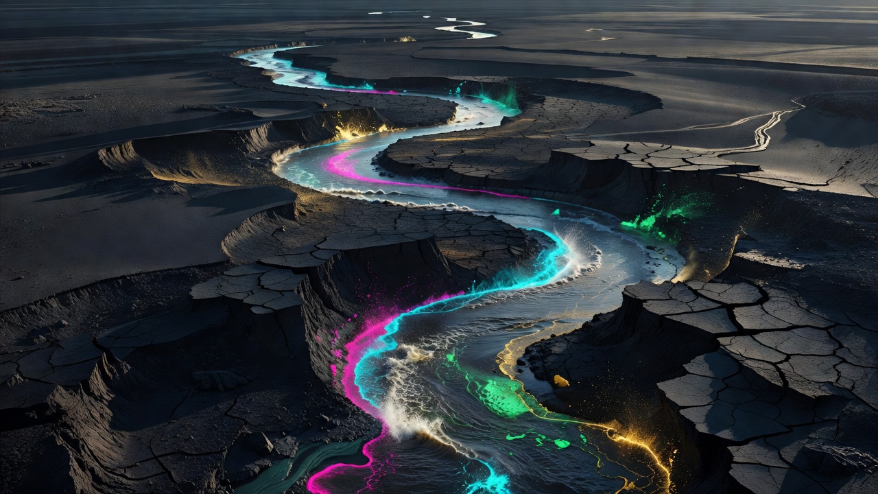 Un río que talla un cauce nuevo a través de un terreno abierto